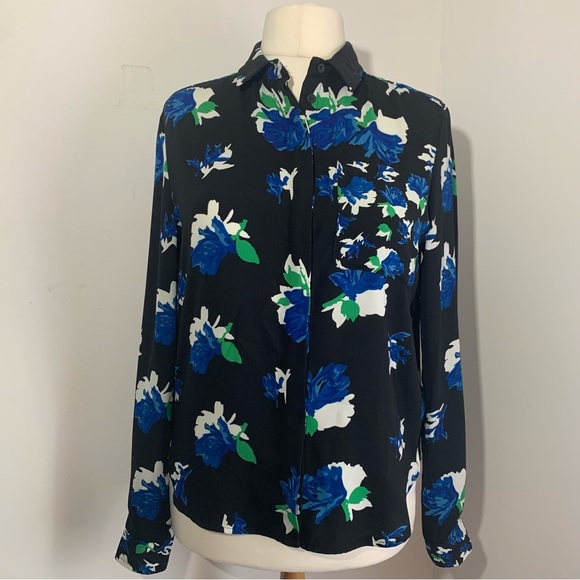 Warehouse Black Floral Shirt Blouse Top  Long Sleeve Button Down Pocket Sz UK 12 - Picture 4 of 13